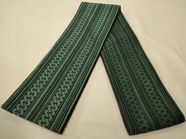 平和屋着物●1897年創業 名門岡野 本場筑前博多織 千年工房　両面　半幅帯　幾何学文/献上柄　証紙付き　正絹　逸品　未使用　CABK6328ak