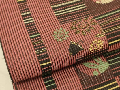 平和屋着物●本場筑前博多織　両面　半幅帯　協和織工場謹製　花兎/うさぎ　金糸　証紙付き　正絹　逸品　CABK6331ak
