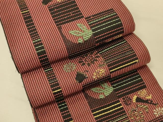 平和屋着物●本場筑前博多織　両面　半幅帯　協和織工場謹製　花兎/うさぎ　金糸　証紙付き　正絹　逸品　CABK6331ak