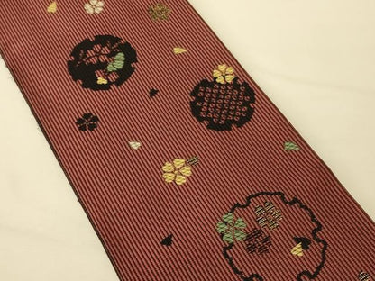 平和屋着物●本場筑前博多織　両面　半幅帯　協和織工場謹製　花兎/うさぎ　金糸　証紙付き　正絹　逸品　CABK6331ak