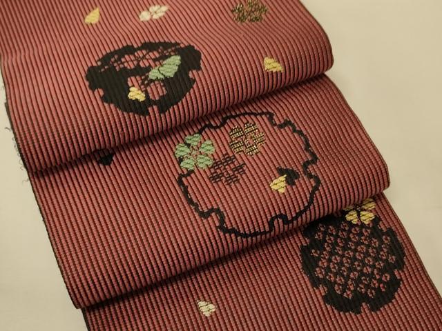 平和屋着物●本場筑前博多織　両面　半幅帯　協和織工場謹製　花兎/うさぎ　金糸　証紙付き　正絹　逸品　CABK6331ak