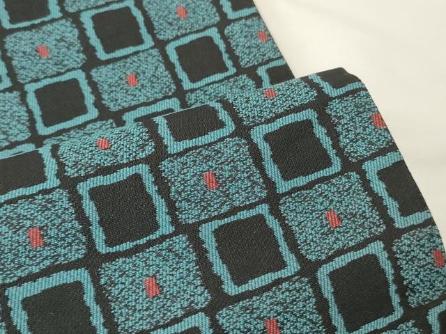 平和屋着物●両面　半幅帯　枝花文/市松文　黒地　正絹　逸品　CABK6332ak