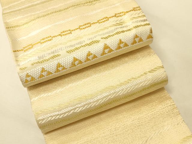 平和屋着物●両面　半幅帯　幾何学横段文　金銀糸　正絹　逸品　CABK6334ak