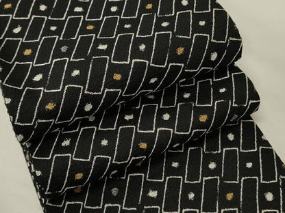 平和屋着物●両面　半幅帯　幾何学文　黒地　正絹　逸品　未使用　CABK6342ak