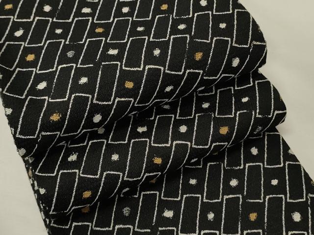 平和屋着物●両面　半幅帯　幾何学文　黒地　正絹　逸品　未使用　CABK6342ak