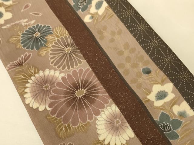 平和屋着物●両面　半幅帯　草花間道/麻の葉文　CABK6344ak