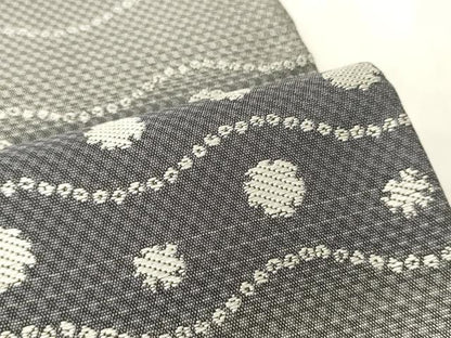 平和屋着物●両面　半幅帯　幾何学花文　銀糸　正絹　逸品　CABK6354ak