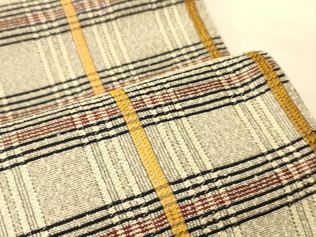 平和屋着物●両面　半幅帯　格子柄/網目文　正絹　逸品　未使用　CABK6356ak