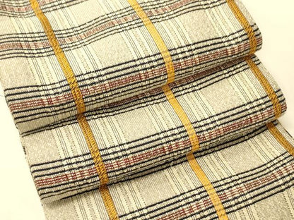平和屋着物●両面　半幅帯　格子柄/網目文　正絹　逸品　未使用　CABK6356ak