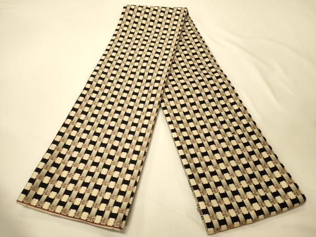 平和屋着物●両面　半幅帯　格子柄/網目文　正絹　逸品　未使用　CABK6356ak