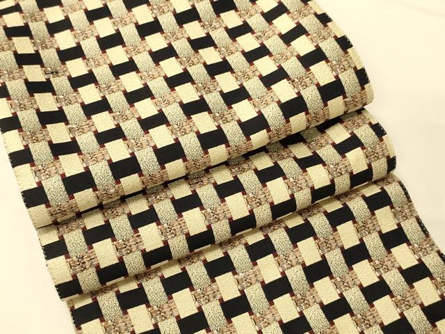 平和屋着物●両面　半幅帯　格子柄/網目文　正絹　逸品　未使用　CABK6356ak