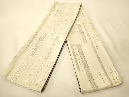 平和屋着物●両面　半幅帯　花間道/市松文　金銀糸　正絹　逸品　CABK6357ak