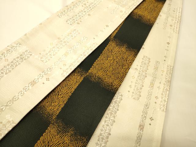 平和屋着物●両面　半幅帯　花間道/市松文　金銀糸　正絹　逸品　CABK6357ak