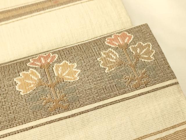 平和屋着物●半幅帯　横段花文　正絹　逸品　CABK6360ak