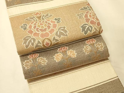 平和屋着物●半幅帯　横段花文　正絹　逸品　CABK6360ak