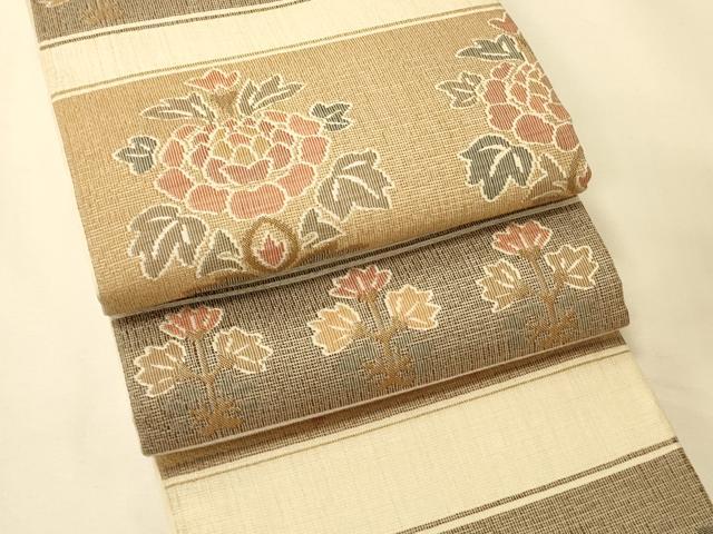 平和屋着物●半幅帯　横段花文　正絹　逸品　CABK6360ak