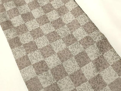 平和屋着物●両面　半幅帯　花間道/市松舞葉文　黒地　正絹　逸品　CABK6364ak