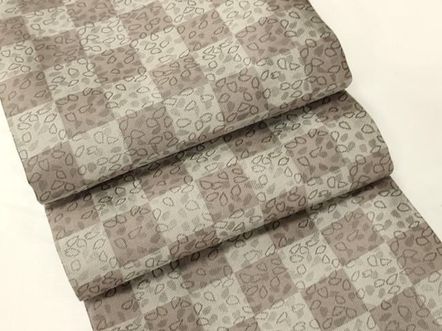 平和屋着物●両面　半幅帯　花間道/市松舞葉文　黒地　正絹　逸品　CABK6364ak