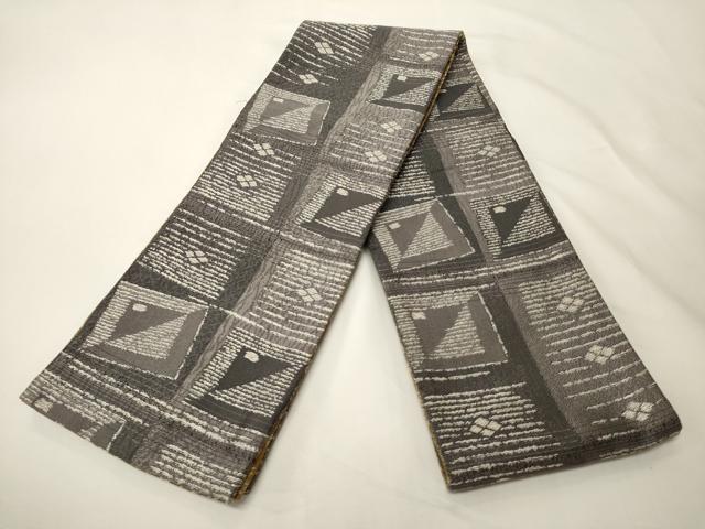 平和屋着物●両面　半幅帯　市松抽象文/舞桜尽くし文　正絹　逸品　CABK6368ak