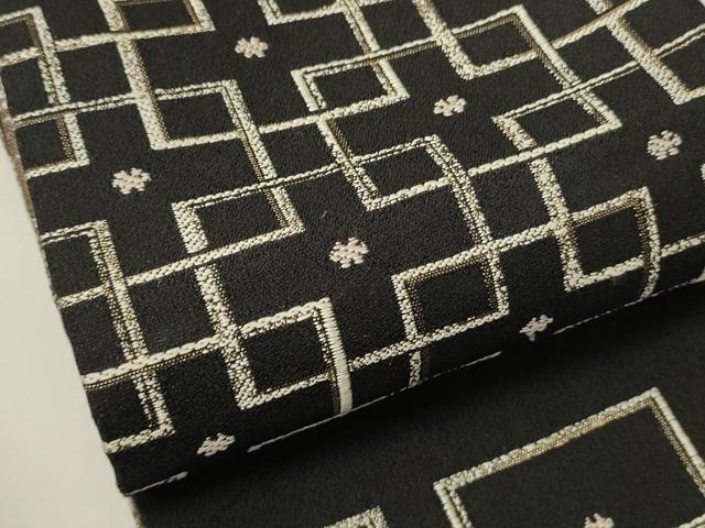平和屋着物●西陣　両面　半幅帯　幾何学文/丸文　黒地　金糸　正絹　逸品　CABK6369ak