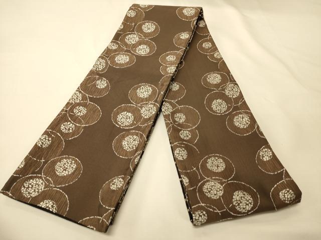 平和屋着物●西陣　両面　半幅帯　幾何学文/丸文　黒地　金糸　正絹　逸品　CABK6369ak