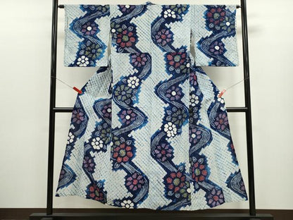 平和屋着物∴夏物　浴衣　有松鳴海絞り　流水花文　綿　逸品　CABK6402ze
