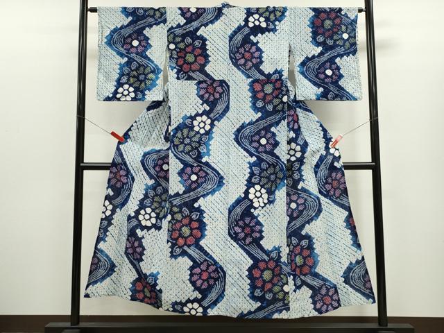 平和屋着物∴夏物　浴衣　有松鳴海絞り　流水花文　綿　逸品　CABK6402ze