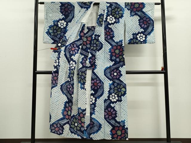 平和屋着物∴夏物　浴衣　有松鳴海絞り　流水花文　綿　逸品　CABK6402ze