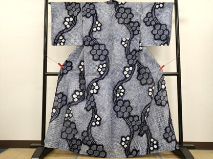平和屋着物∴夏物　浴衣　有松鳴海絞り　枝花文　綿　逸品　CABK6416ze