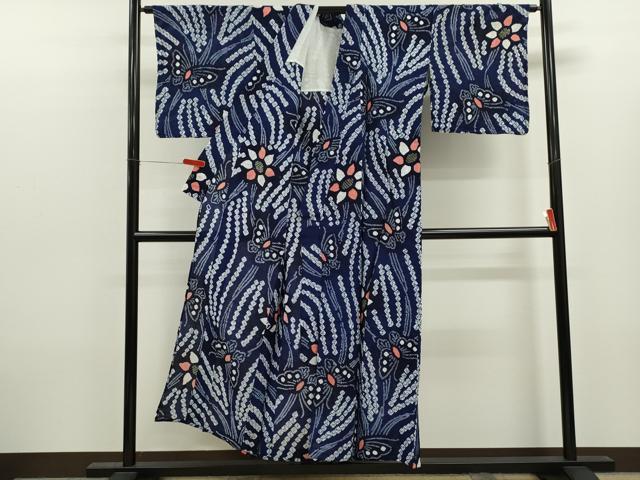 平和屋着物∴夏物　浴衣　有松鳴海絞り　舞蝶花文　綿　逸品　CABK6419ze