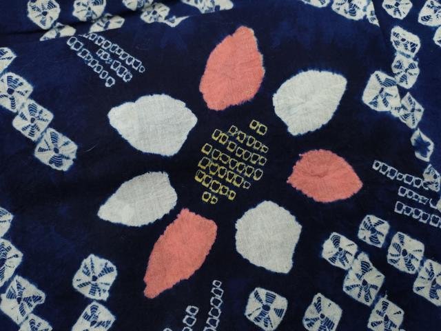 平和屋着物∴夏物　浴衣　有松鳴海絞り　舞蝶花文　綿　逸品　CABK6419ze