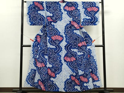 平和屋着物∴夏物　浴衣　有松鳴海絞り　扇面流水楓文　綿　逸品　CABK6421ze