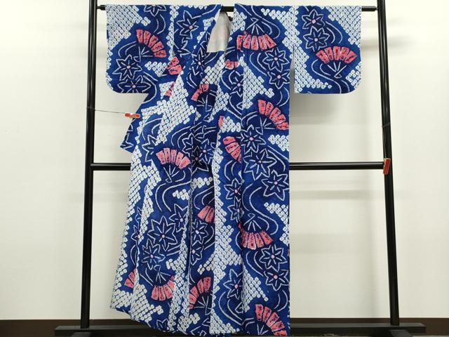 平和屋着物∴夏物　浴衣　有松鳴海絞り　扇面流水楓文　綿　逸品　CABK6421ze
