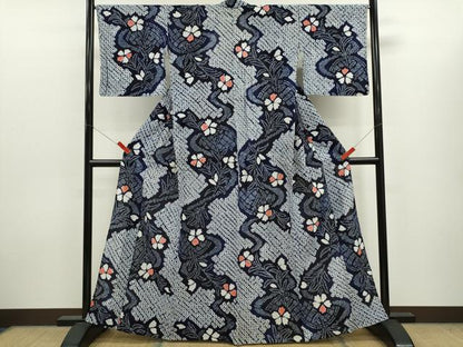 平和屋着物∴夏物　浴衣　有松鳴海絞り　枝花文　綿　逸品　CABK6423ze