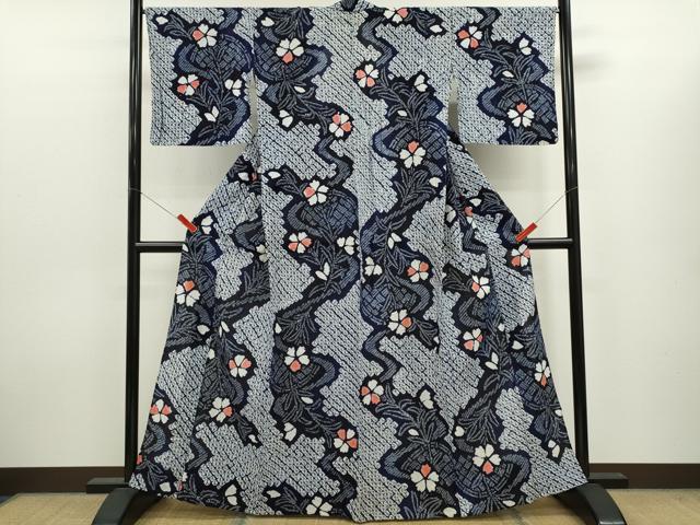 平和屋着物∴夏物　浴衣　有松鳴海絞り　枝花文　綿　逸品　CABK6423ze