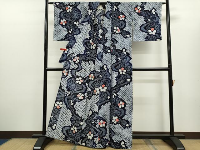 平和屋着物∴夏物　浴衣　有松鳴海絞り　枝花文　綿　逸品　CABK6423ze