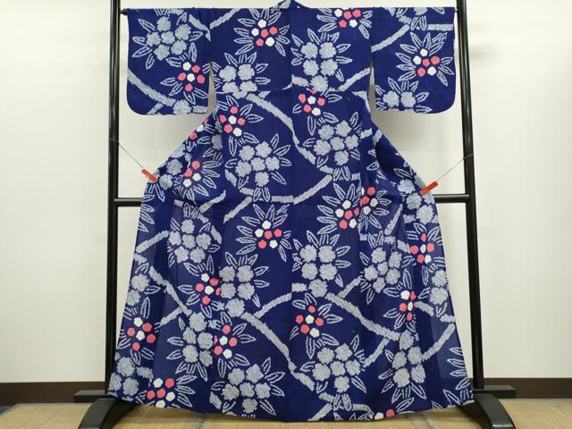 平和屋着物∴夏物　浴衣　有松鳴海絞り　枝花文　綿　逸品　CABK6426ze