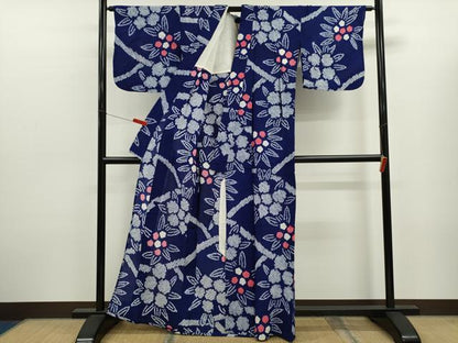 平和屋着物∴夏物　浴衣　有松鳴海絞り　枝花文　綿　逸品　CABK6426ze