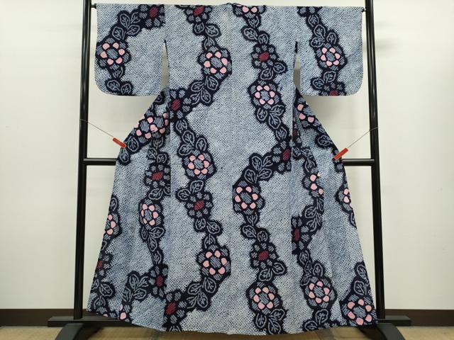平和屋着物∴夏物　浴衣　有松鳴海絞り　草花文　綿　逸品　CABK6427ze