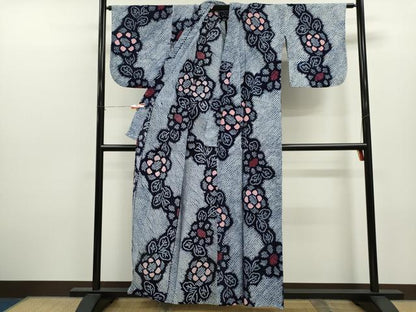 平和屋着物∴夏物　浴衣　有松鳴海絞り　草花文　綿　逸品　CABK6427ze