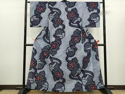 平和屋着物∴夏物　浴衣　有松鳴海絞り　うちわ　舞花文　綿　逸品　未使用　CABK6430ze