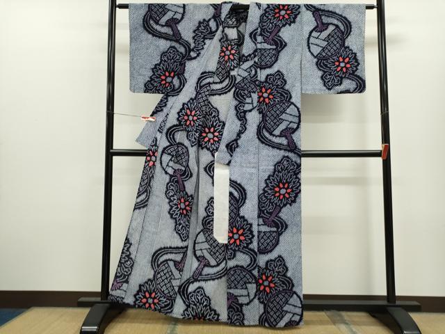平和屋着物∴夏物　浴衣　有松鳴海絞り　うちわ　舞花文　綿　逸品　未使用　CABK6430ze