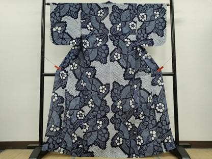 平和屋着物∴夏物　浴衣　有松鳴海絞り　扇面花文　綿　逸品　CABK6432ze