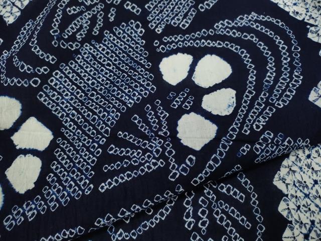 平和屋着物∴夏物　浴衣　有松鳴海絞り　扇面花文　綿　逸品　CABK6432ze