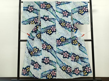 平和屋着物∴夏物　浴衣　有松鳴海絞り　舞花文　綿　逸品　CABK6436ze