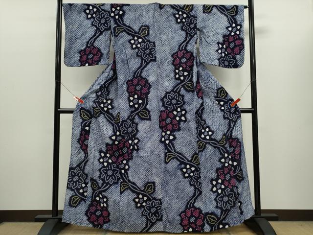 平和屋着物∴夏物　浴衣　有松鳴海絞り　枝花文　綿　逸品　CABK6445ze