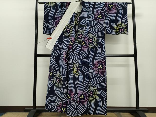 平和屋着物∴夏物　浴衣　有松鳴海絞り　舞花文　綿　逸品　CABK6451ze