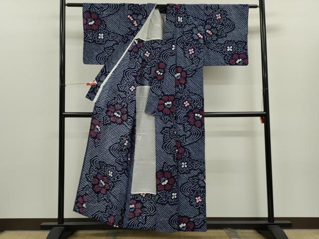 平和屋着物∴夏物　浴衣　有松鳴海絞り　流水草花文　綿　逸品　CABK6454ze