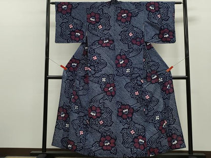平和屋着物∴夏物　浴衣　有松鳴海絞り　流水草花文　綿　逸品　CABK6454ze