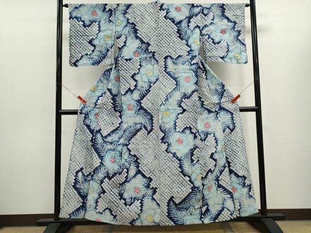 平和屋着物∴夏物　浴衣　有松鳴海絞り　草花文　綿　逸品　CABK6461ze
